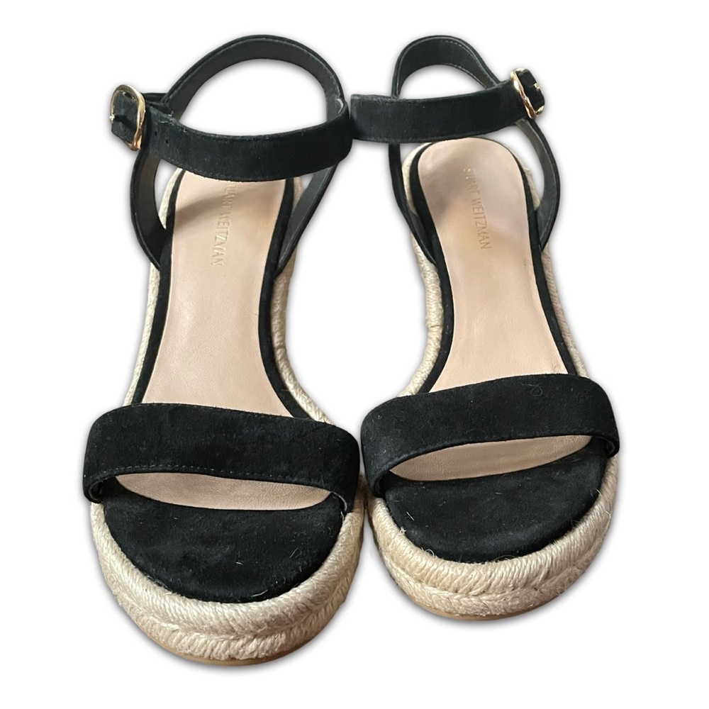 Gorgeous Stuart Weitzman Black Suede Teddi Wedge Sandals
